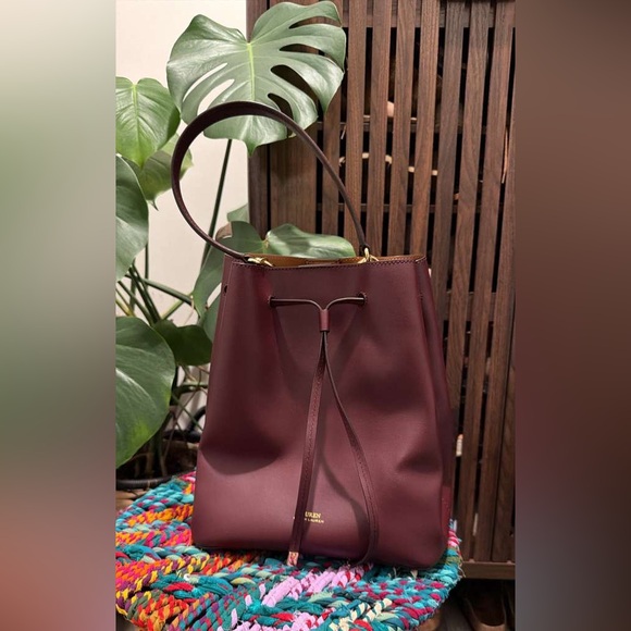 Ralph Lauren Handbags - Ralph Lauren Burgundy Leather Bucket Bag